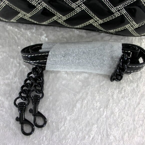 Kurt Geiger London Black Quilted Patent Satchel Top Handle Crossbody Bag w/Chain - Picture 11 of 13